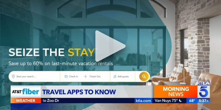 Screenshot of KTLA 5 morning news covering travel apps to know featuring whimstay