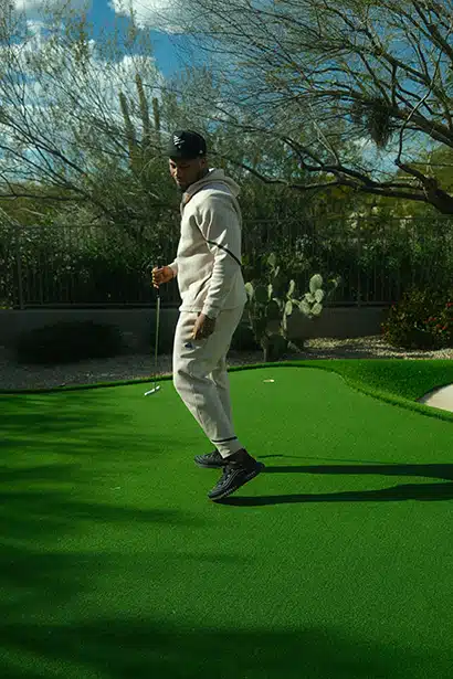 Bradley Chubb enjoys time on his private putting green