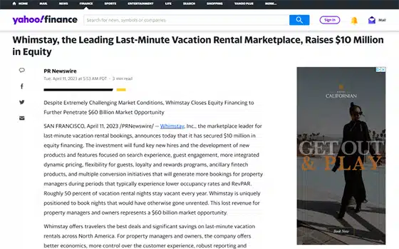 Whimstay-the-Leading-Last Minute Vacation Rental Marketplace Raises 10 Million in Equity