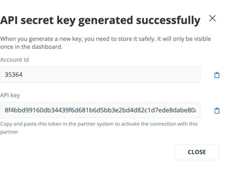API secret key generated successfully