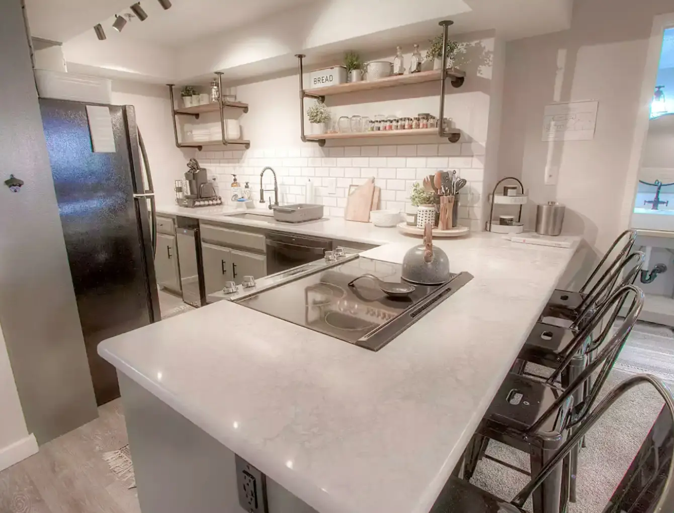 View of kitchen at vacation cabin rental at tahoe