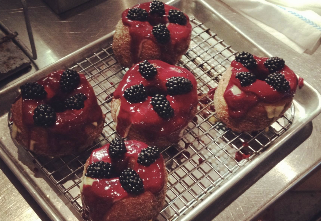 Donuts with berry icing