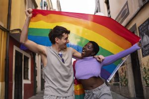 Two friends celebrating pride