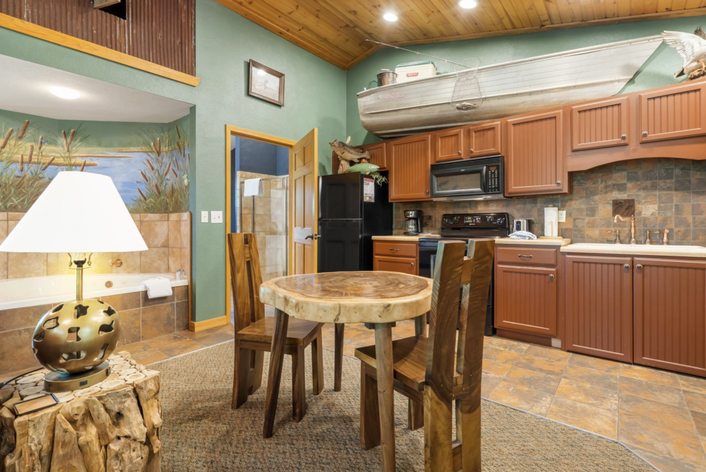 A kitchen in a cabin